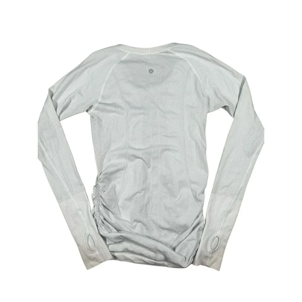 Lululemon Run: Swiftly Tech Long Sleeve Scoop *Ruched Heathered White Size 6
